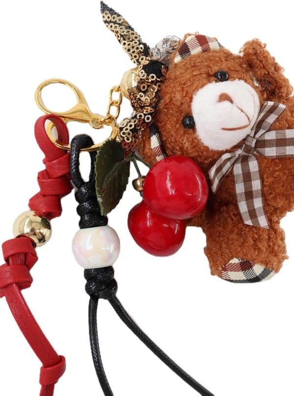 Anahtarlık Çanta Charm. Ayna Süsü.çanta Aksesuarı.anahtarlık Peluş Ayıcık Örme Ip Kiraz Çanta Charmı - Image 1