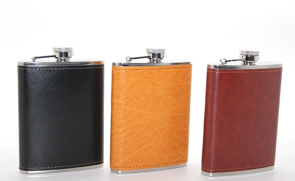 Paslanmaz Çelik Tekli 8 Oz Derili Matara  Alk2661 - Image 1