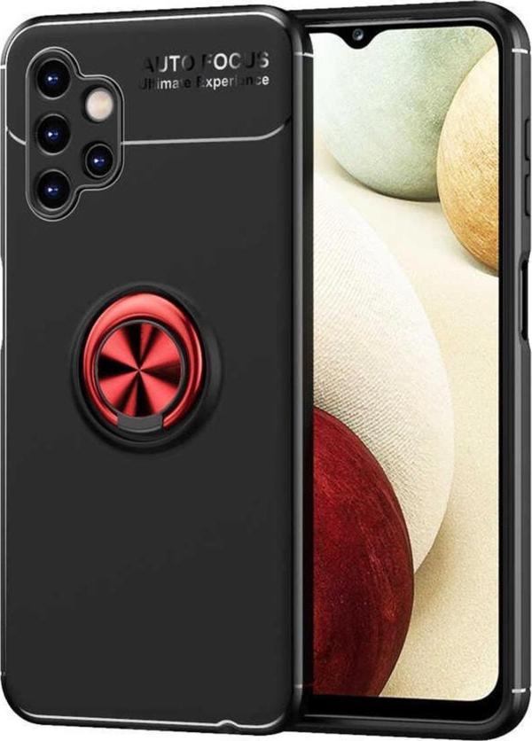Coverzone Galaxy A13 4gkılıf Ravel Yüzük Tutuculu Standlı Silikon Siyah-kırmızı - Image 1