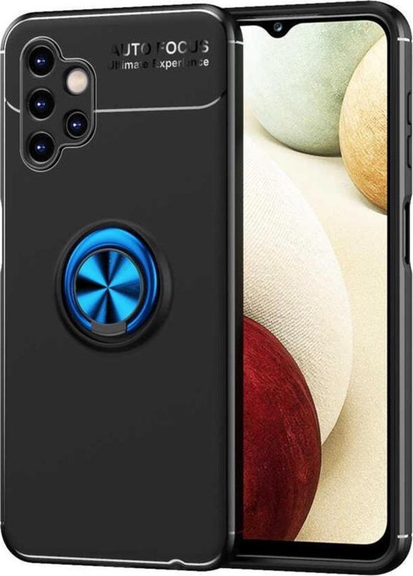 Coverzone Galaxy A13 4gkılıf Ravel Yüzük Tutuculu Standlı Silikon Siyah-mavi - Image 1