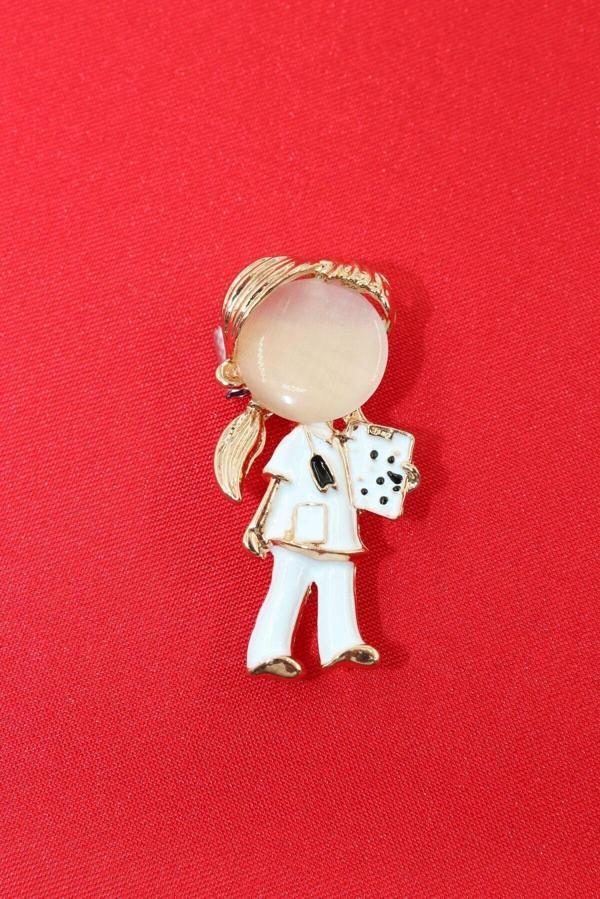 Hemşire broş. Taşlı tasarım broş. Yaka iğnesi broş. Kadın broş. Erkek broş. Broş - Image 1