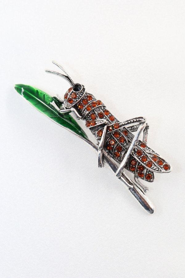 Silver çekirge broş. Yaka iğnesi broş. Taşlı tasarım broş. Unisex broş. Broş. Çekirge broş. - Image 1