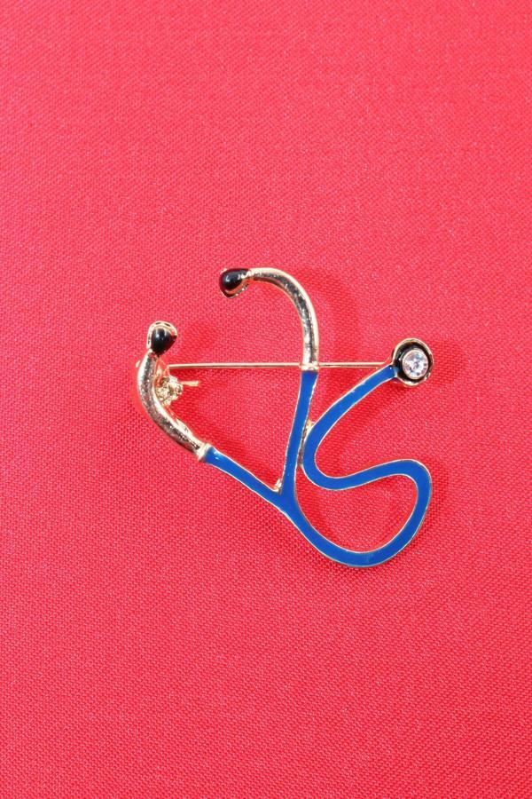 Stetoskop doktor broş. Taşlı tasarım stetoskop broş. Yaka iğnesi broş. Kadın broş. Erkek broş. Broş. - Image 1
