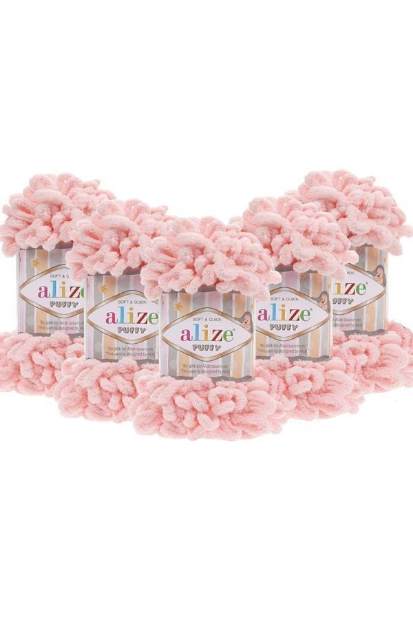 Alize (5 Adet ) El Örgü Ipliği Puffy 5'Li Paket - 340 Pudra Pembe - 100 Gr. 9 Mt. Parmak Örgü Ipi - Image 1
