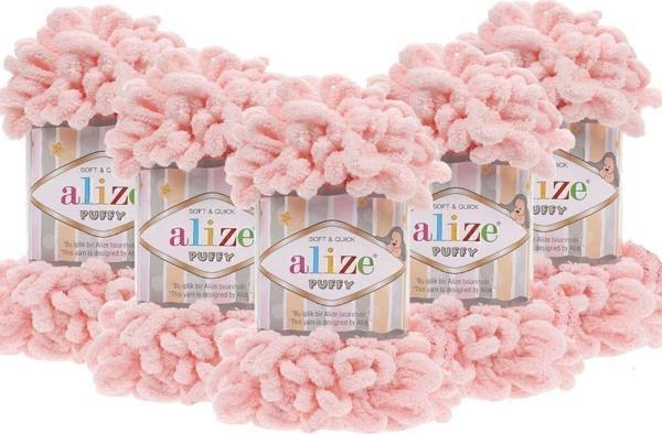 Alize (5 Adet ) El Örgü Ipliği Puffy 5'Li Paket - 340 Pudra Pembe - 100 Gr. 9 Mt. Parmak Örgü Ipi - Image 1
