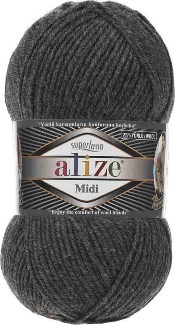 Alize Superlana Midi (İnce) Örgü Ipi - 196 Koyu Gri Malanj - 100 Gr. 170 Mt. Ip - Image 1