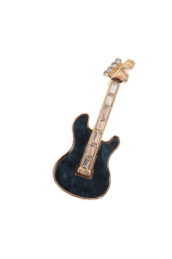 Taşlı gitar broş. Yaka iğnesi gitar broş. Taşlı tasarım broş. Kadın broş. Erkek broş. Gitar broş - Image 1