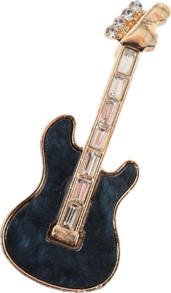 Taşlı gitar broş. Yaka iğnesi gitar broş. Taşlı tasarım broş. Kadın broş. Erkek broş. Gitar broş - Image 1