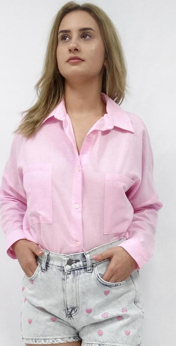 Kadın Çift Cepli Keten Owesize Gömlek - Image 1