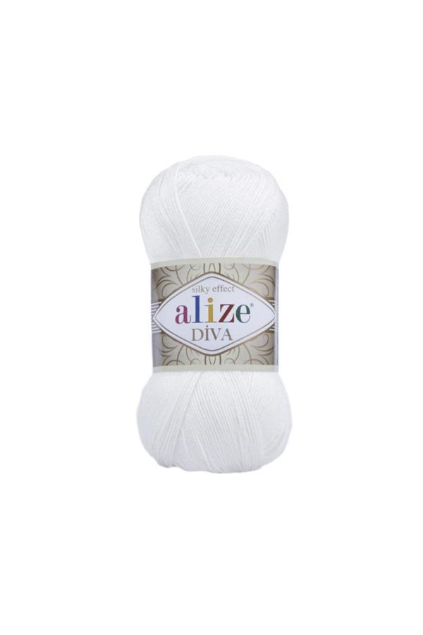 Alize Diva El Örgü Ipi (5 Li Paket) - 55-Beyaz - Image 1