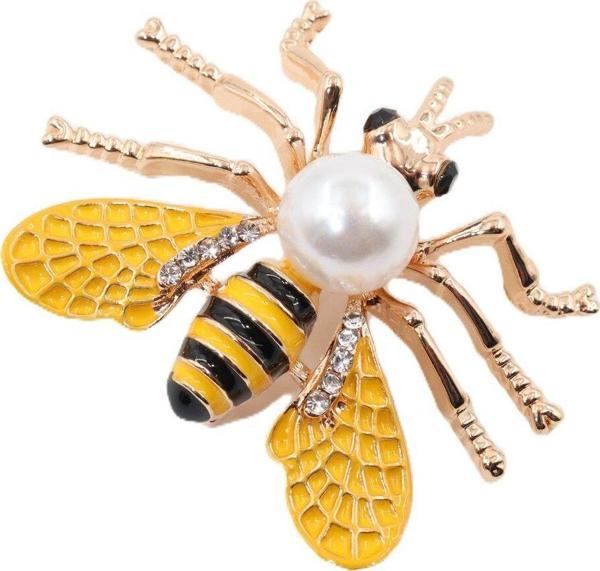 Taşlı Incili Arı Broş. Yaka Iğnesi Broş. Taşlı Broş, Incili Broş. Kadın Broş. Arı Broş. Gold Broş. - Image 1