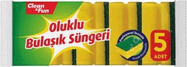Clean & Fun 3 Paket Oluklu Bulaşık Süngeri 5'Li - Image 1