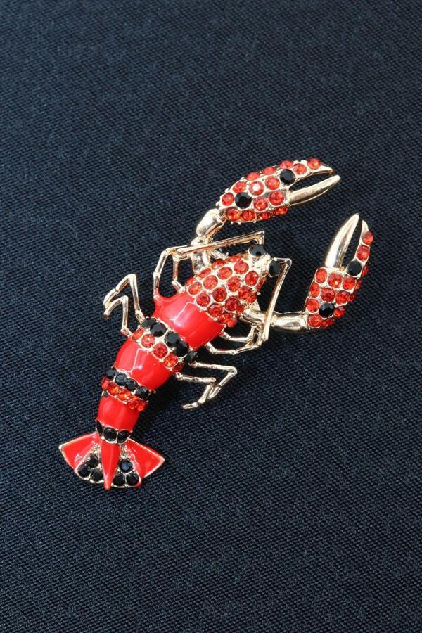İstakoz broş. Taşlı tasarım istakoz broş. Kadın broş. Erkek broş. Broş. Unisex - Image 1
