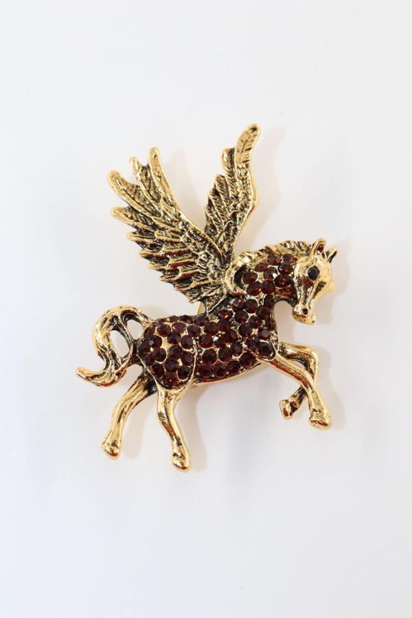Kanatlı pegasus atı broş. Yaka iğnesi pegasus broş. Taşlı at broş. Kadın broş. Erkek broş. At broş. - Image 1