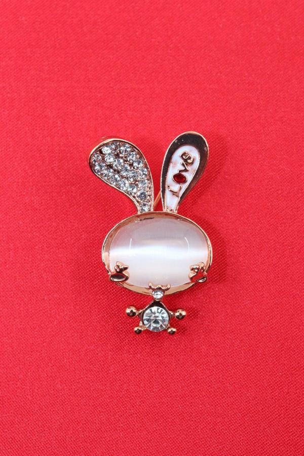 Tavşan broş. Taşlı tasarım tavşan broş. Yaka iğnesi tavşan broş. Kadın broş. Broş. - Image 1
