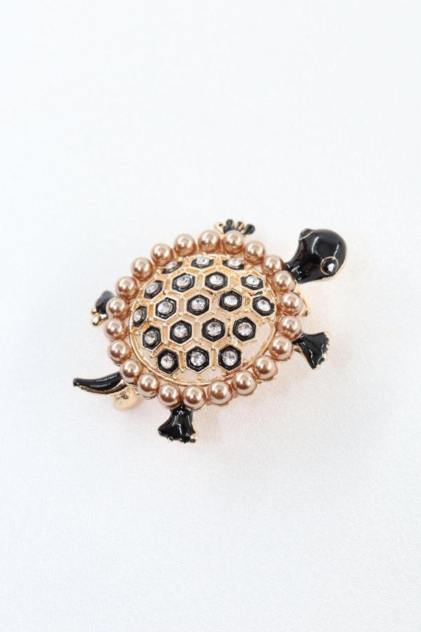 Kaplumbağa broş. Taşlı tasarım broş. Yaka iğnesi broş. Kadın broş. Broş. Erkek broş. Unisex. - Image 1