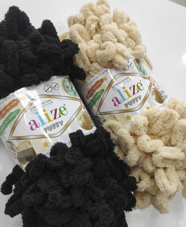 Alize Puffy 1060 Siyah-310 Bej El Örgü İpliği - Image 1