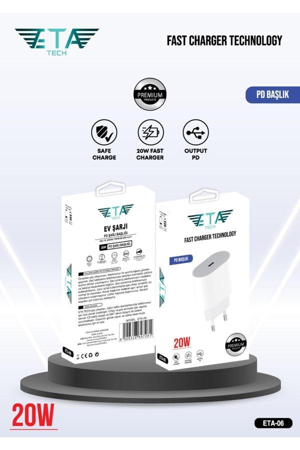 Eta Tech Apple İphone Adaptör Apple İphone Hızlı Şarj Aleti 20W 14 Ve 14 Pro Max Apple Uyumlu Adaptör - Image 1