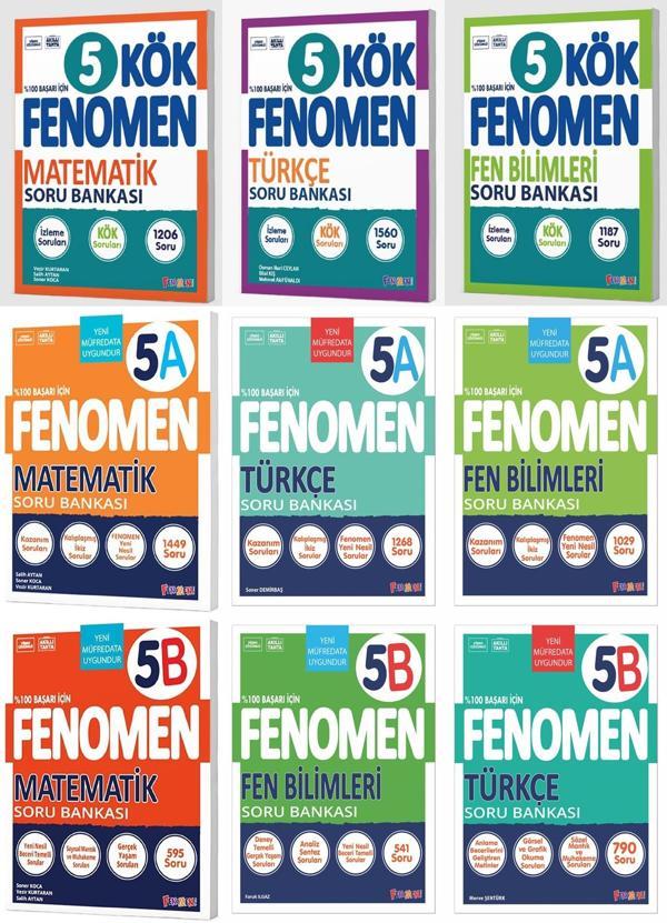 Fenomen Okul 2025 5. Sınıf Matematik + Türkçe + Fen Kök + A + B Soru Seti 9 Kitap Güncel Müfredat - Image 1