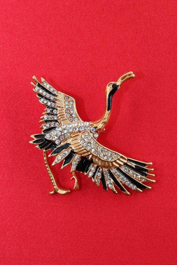 Turna broş. Taşlı tasarım broş. Yaka iğnesi broş. Kadın broş. Broş. Erkek broş. Unisex. - Image 1