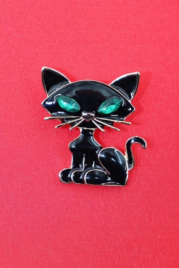 Kedi broş. Taşlı tasarım broş. Yaka iğnesi broş. Kadın broş. Broş. Erkek broş. Unisex - Image 1