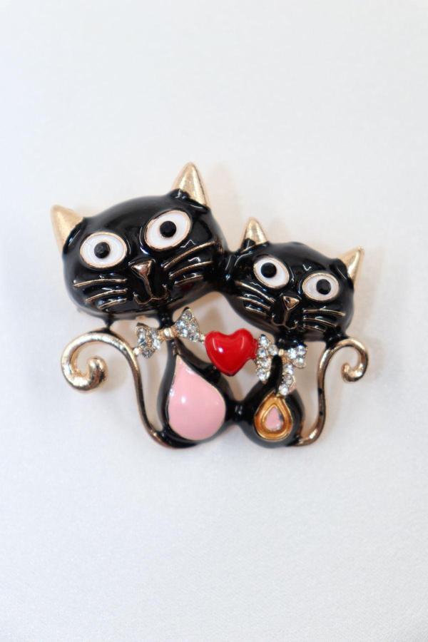 Kedi broş. Taşlı tasarım broş. Yaka iğnesi broş. Kadın broş. Broş. Erkek broş. Unisex. - Image 1