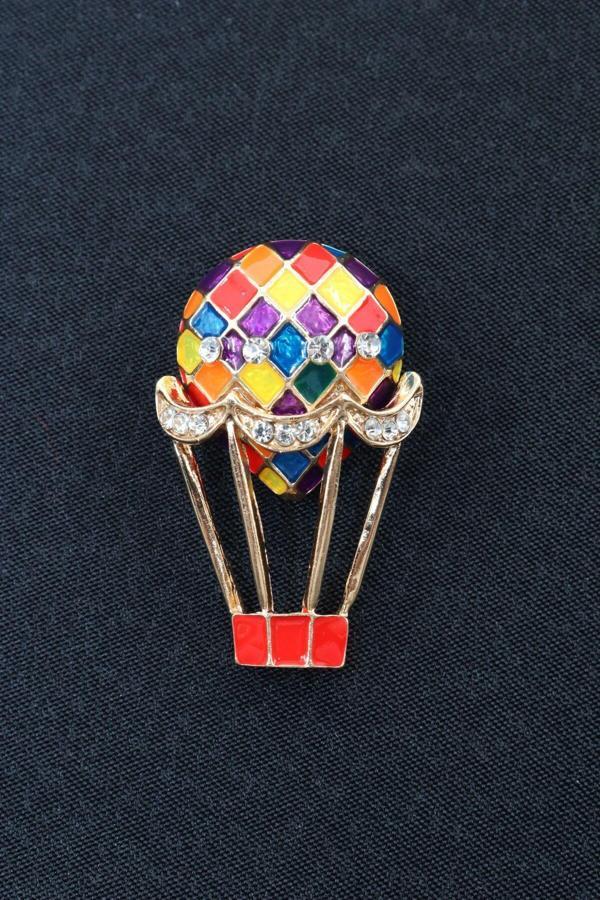 Uçan balon broş. Taşlı tasarım broş. Yaka iğnesi broş. Kadın broş. Erkek broş. Broş. Unisex - Image 1