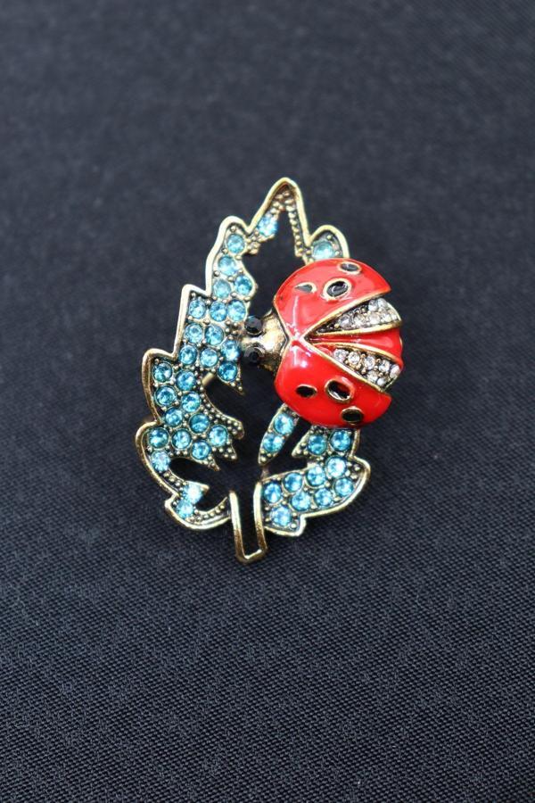 Yapraklı Uğur Böceği Broş. Taşlı Tasarım, Uğur Böceği Broş. Kadın Broş. Broş. Erkek Broş. Unisex. - Image 1
