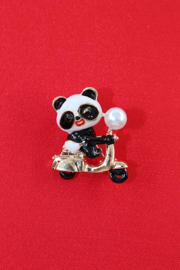 Yavru panda broş. Yaka iğnesi panda broş. Zirko taşlı tasarım panda broş. Kadın broş. Panda broş. - Image 1