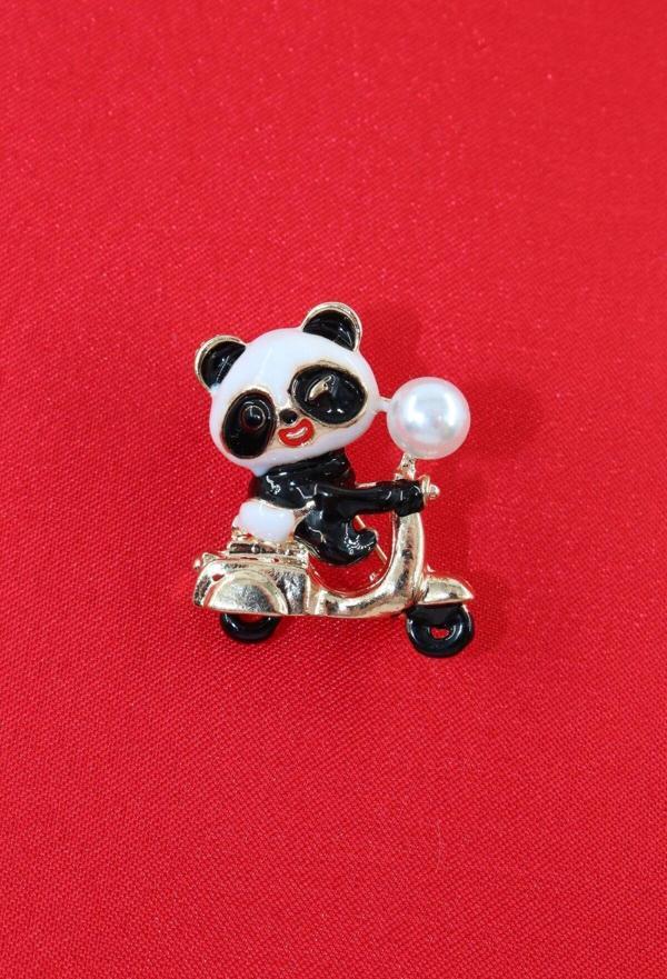 Yavru panda broş. Yaka iğnesi panda broş. Zirko taşlı tasarım panda broş. Kadın broş. Panda broş. - Image 1