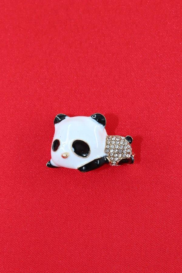 Yavru panda broş. Yaka iğnesi panda broş. Zirko taşlı tasarım panda broş. Kadın broş. Panda broş. - Image 1