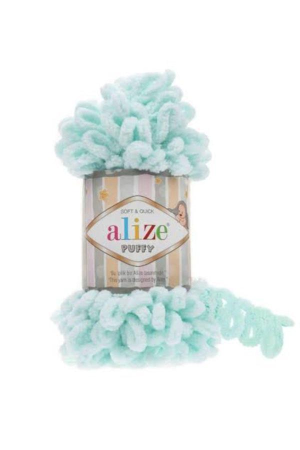 Alize Puffy El Örgü İpliği 5 Li Paket - 15 Mint Yeşili - 100 Gram 9 Metre Parmak Örgü İpi - Image 1
