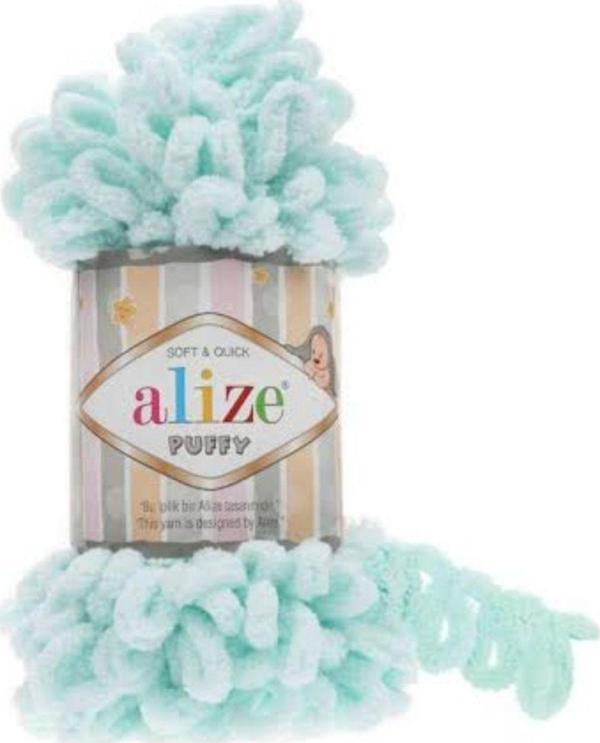 Alize Puffy El Örgü İpliği 5 Li Paket - 15 Mint Yeşili - 100 Gram 9 Metre Parmak Örgü İpi - Image 1