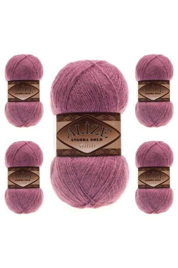 Alize Angora Gold Simli 28 Gül Renk El Örgü Ipi - 5 Adet - Image 1