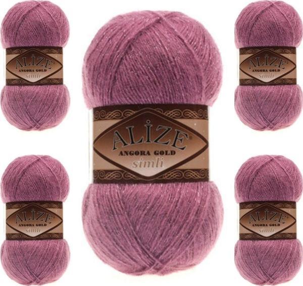 Alize Angora Gold Simli 28 Gül Renk El Örgü Ipi - 5 Adet - Image 1