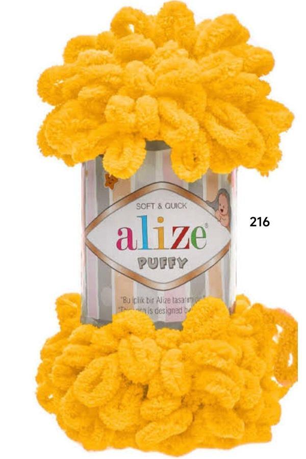 Alize Puffy El Örgü İpliği 5 Li Paket - 216 Sarı - 100 Gram 9 Metre Parmak Örgü İpi - Image 1