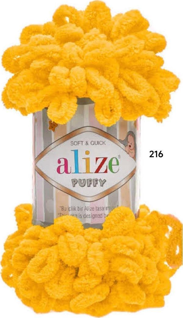 Alize Puffy El Örgü İpliği 5 Li Paket - 216 Sarı - 100 Gram 9 Metre Parmak Örgü İpi - Image 1