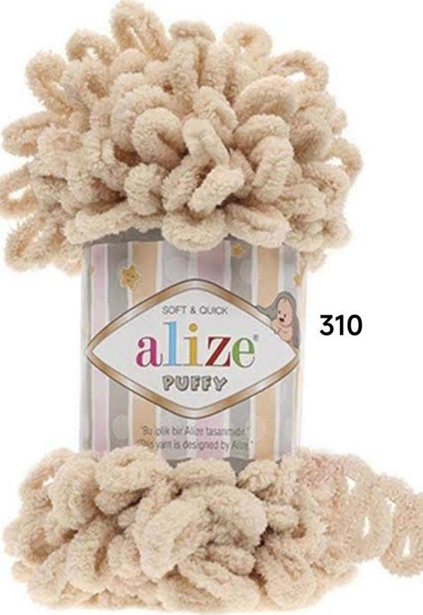 Alize Puffy El Örgü İpliği 5 Li Paket - 310 Bal Köpüğü - 100 Gram 9 Metre Parmak Örgü İpi - Image 1