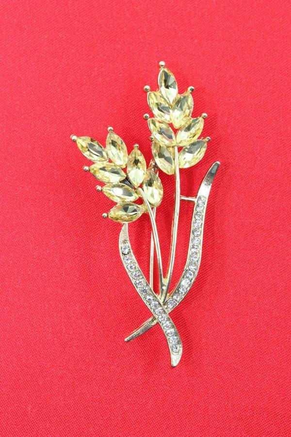 Gold buğday başağı broş. Taşlı tasarım broş. Yaka iğnesi broş. Buğday başağı broş. Kadın broş. Broş. - Image 1