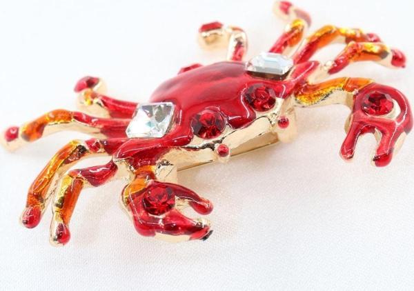 Yengeç broş. Taşlı tasarım broş. Yaka iğnesi broş. Kadın broş. Broş. Erkek broş. Unisex - Image 1