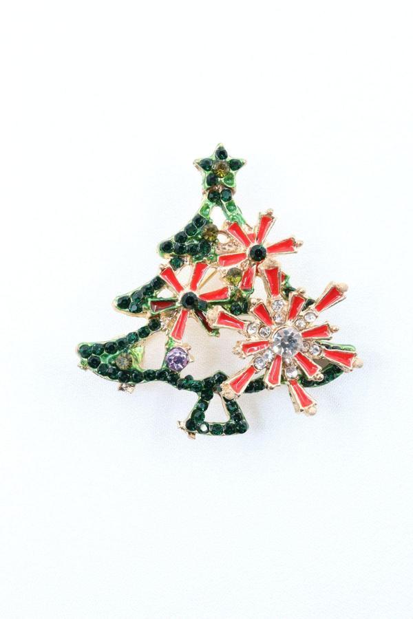 Yeni yıl ağacı broş. Taşlı noel ağacı broş. Yaka iğnesi broş. Yılbaş ağacı broş. Kadın broş. Broş - Image 1