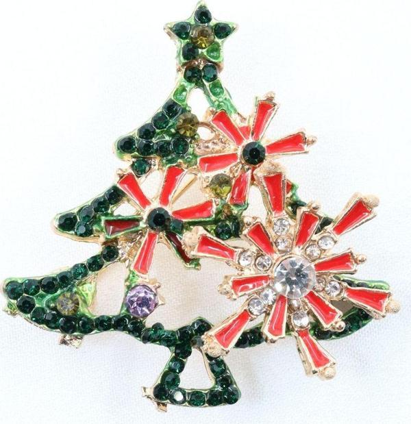 Yeni yıl ağacı broş. Taşlı noel ağacı broş. Yaka iğnesi broş. Yılbaş ağacı broş. Kadın broş. Broş - Image 1