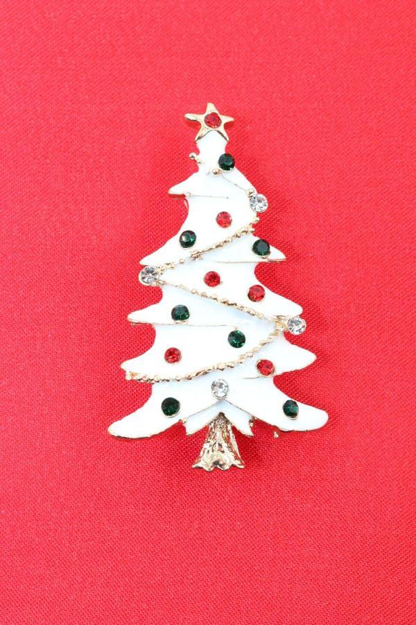 Yeni Yıl Ağacı Broş. Taşlı Tasarım Broş. Yaka Iğnesi Broş. Noel Ağacı Broş. Kadın Broş. Broş. - Image 1