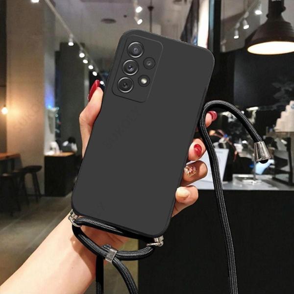 Coverzone Galaxy A24 Ile Uyumlu Ipli Boyun Askılı Silikon Kılıf Kadife Iç Yüzeyli Epiphany Kılıf Siyah - Image 1
