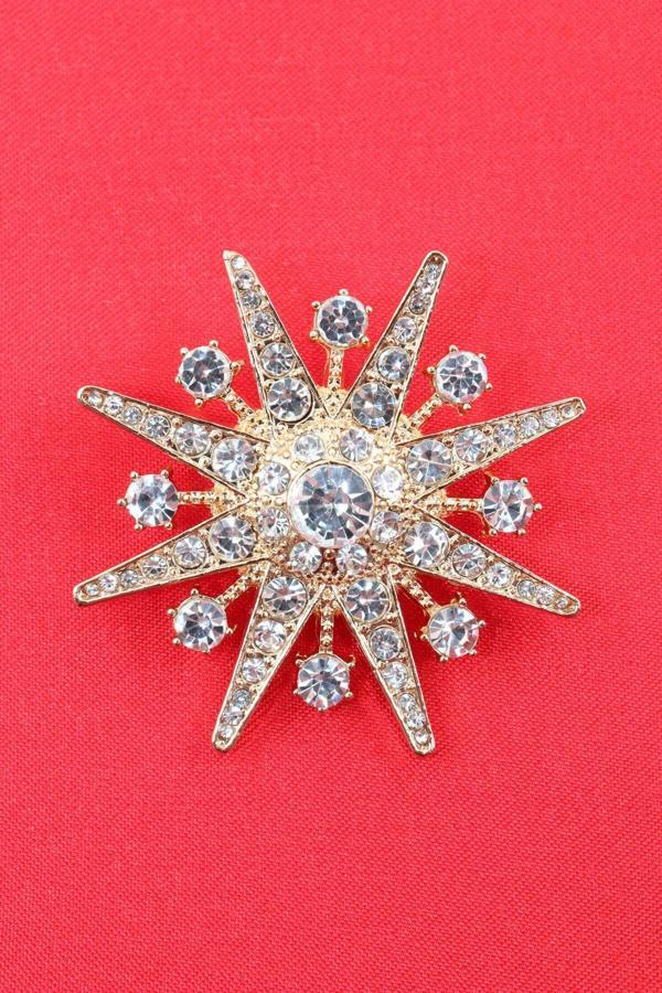 Gold Kar tanesi broş. Taşlı tasarım broş. Yaka iğnesi broş. Kadın broş. Erkek broş. Broş. Unisex - Image 1