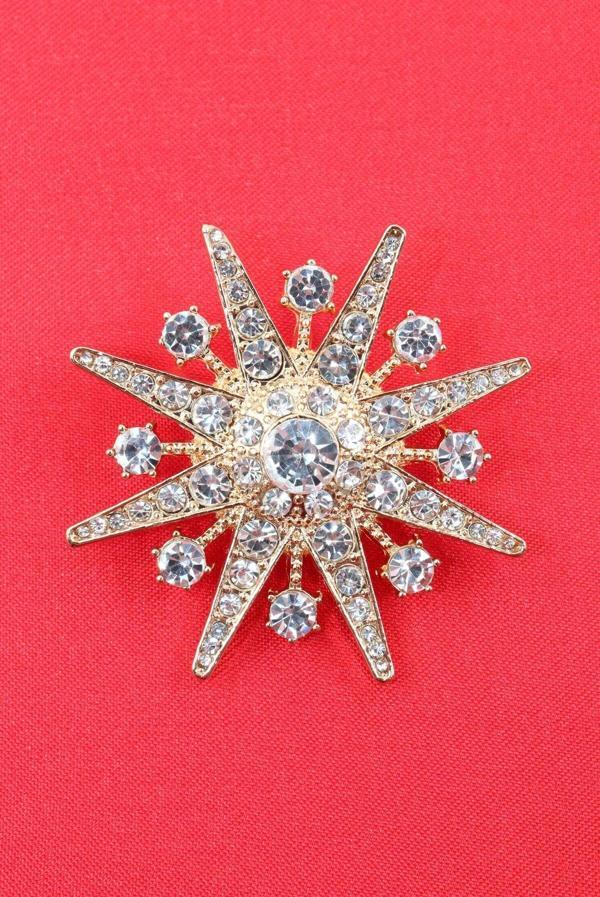 Gold Kar tanesi broş. Taşlı tasarım broş. Yaka iğnesi broş. Kadın broş. Erkek broş. Broş. Unisex - Image 1
