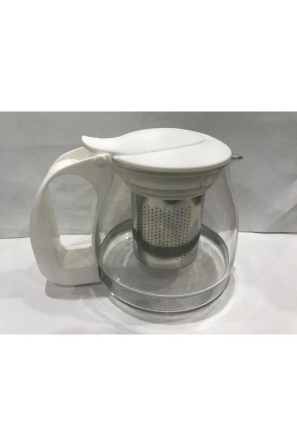 Yakut Süzgeçli Cam Demlik 700Ml Beyaz - Image 1