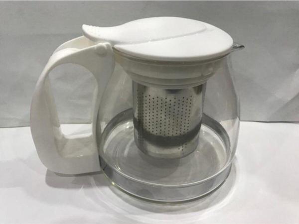 Yakut Süzgeçli Cam Demlik 700Ml Beyaz - Image 1
