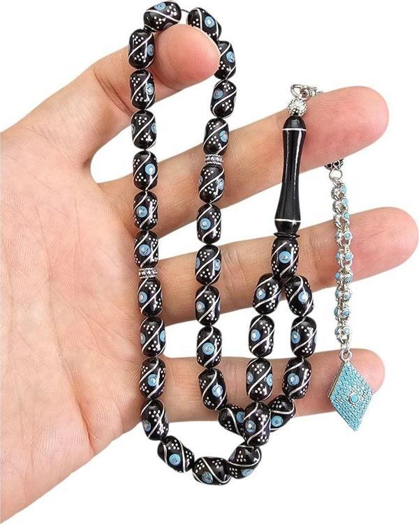Leblebi Tesbih Diamond Gümüş Püsküllü Oltu Taşı Tesbih Lt1393 - Image 1