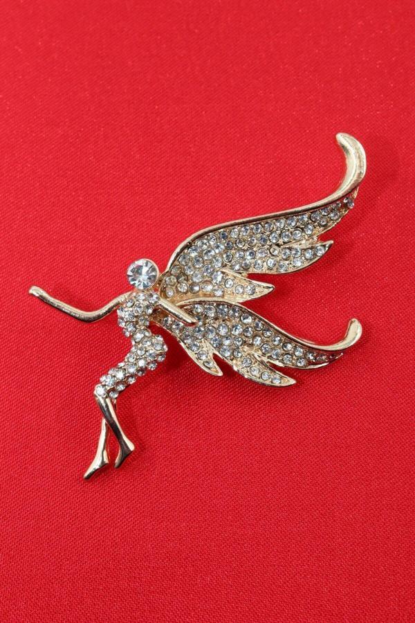Melek broş. Taşlı tasarım broş, gold melek broş. Yaka iğnesi broş. Kadın broş. Broş. - Image 1